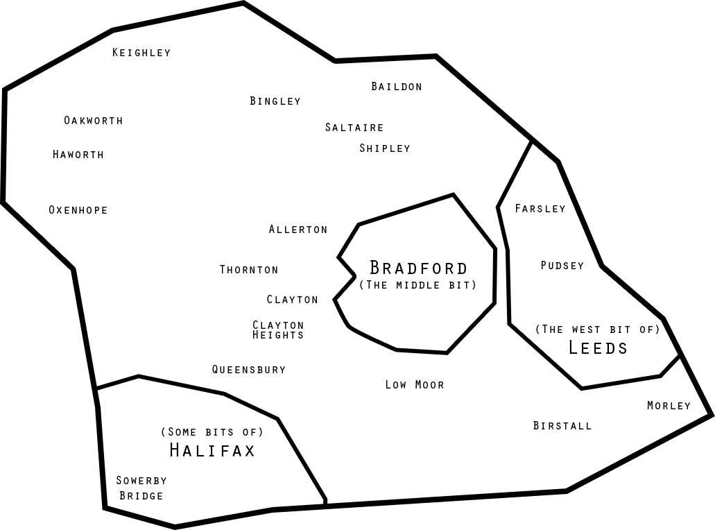 The area in West Yorkshire that Kats Cat Sitting covers.